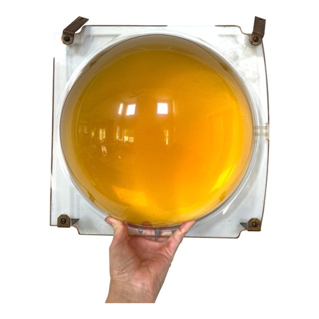 Vintage Space Age Amber Lucite 13 Inch Bubble Dome Wall Sculpture Pop Art Panel For Sale