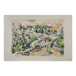 Baruch Nachshon, Baruch Nachshon Jerusalem or Hebron Hills Israel Judaica Lithograph Israeli Art For Sale