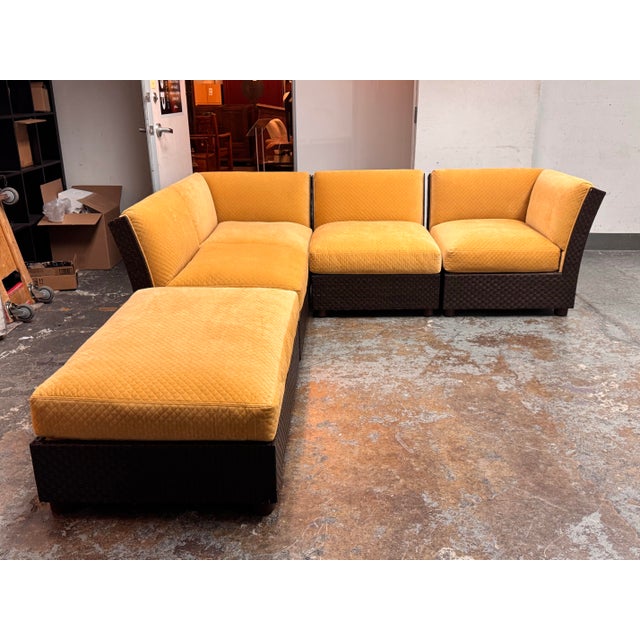 Modern Orlando Diaz-Azcuy for McGuire Cambay Sectional + Ottoman For Sale - Image 3 of 11