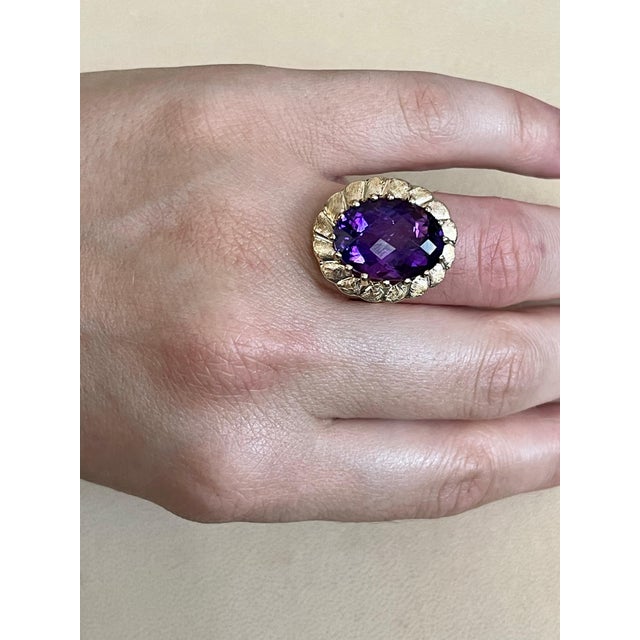 10 Carat Checker Board Amethyst Cocktail Ring in 14 Karat Yellow Gold For Sale - Image 18 of 18