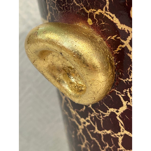 Vintage Italian Oxblood Red & Gold Crackle Glass Ice Bucket With Gilt Handles For Sale - Image 4 of 9