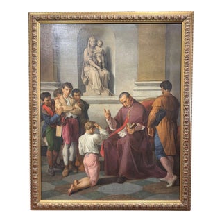 19th Century Italian Religious Oil Painting of a Bishop’s Blessing For Sale