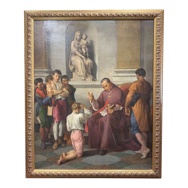 19th Century Italian Religious Oil Painting of a Bishop’s Blessing For Sale