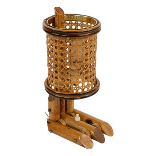 Mid-Century Modern Bamboo and Rattan Table Lamp, 1970s For Sale