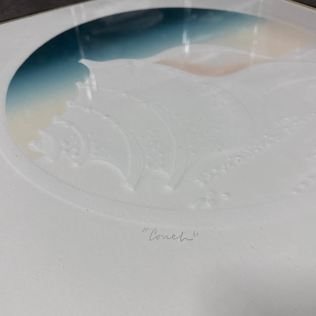 Coastal 1980s Edward Tompkins Signed Embossed “Conch” Seashell Print – Coastal Modern Framed Artwork For Sale - Image 3 of 5