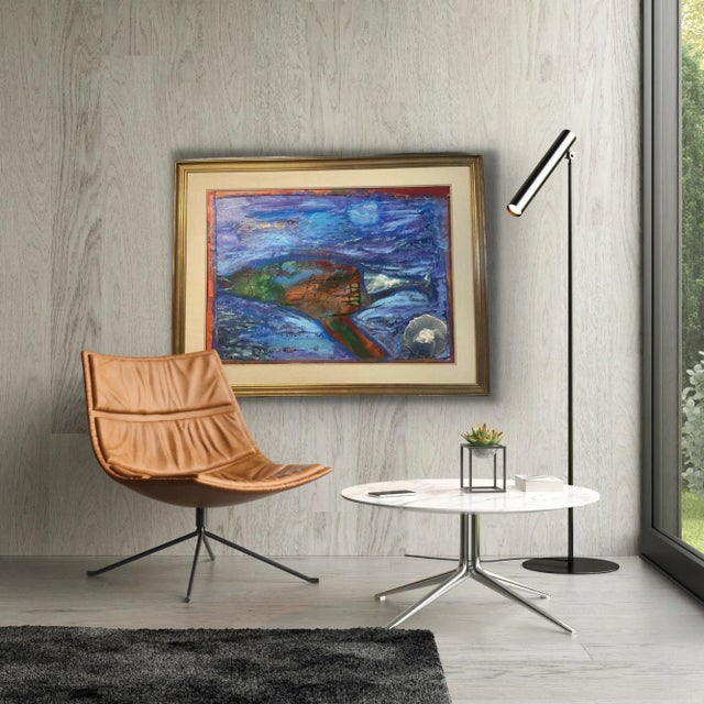 “The Near Extinct Picasso Gun Fish I” – Mixed-Media Painting by Cheryl Fudge & Archie Ferguson | Contemporary Abstract Collage, Vintage Frame For Sale - Image 4 of 12