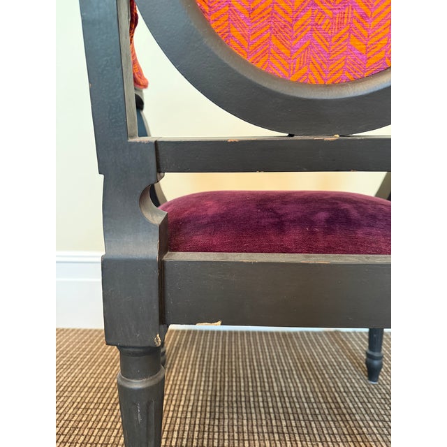 Purple Hollywood Regency Ebonized Armchair With Bold Fabric For Sale - Image 8 of 12