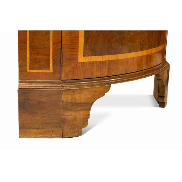Brown Mid-Century Walnut Corner Cupboards with Boxwood Inlay For Sale - Image 8 of 10
