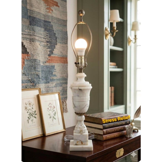 Neoclassical Mid 20th Century Italian Neoclassical Carved Alabaster Urn Lamp With Interior Night Light For Sale - Image 3 of 14
