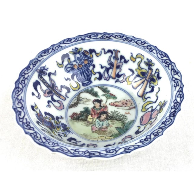 Chinese Antique Chinese Porcelain Bowl with Silk Box For Sale - Image 3 of 13