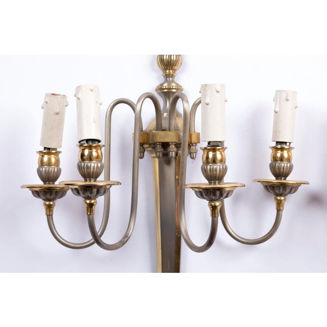 Directoire Style Gilt & Silver Brass Wall Sconces, 1970s, Set of 2 For Sale - Image 6 of 12