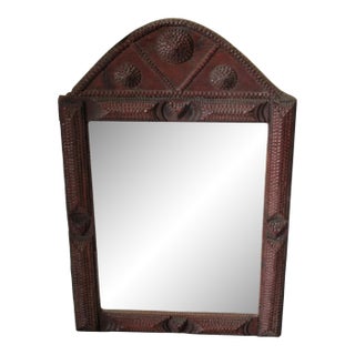 Rare Antique French Tramp Art Mirror, 25" T X 16” W For Sale