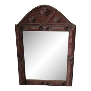 Rare Antique French Tramp Art Mirror, 25" T X 16” W