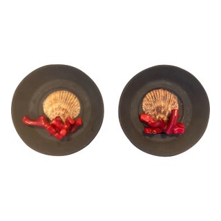 Wedgwood Basalt Plates Encrusted in Shells - Pair For Sale