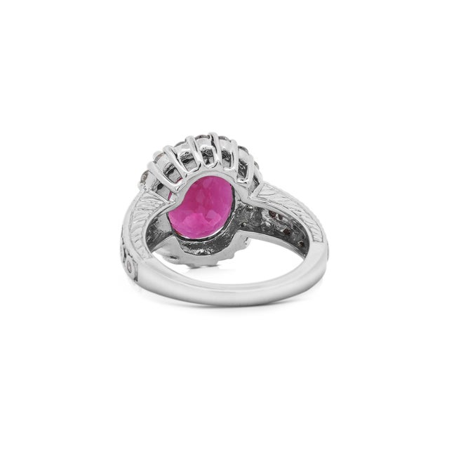 Red Gia Certified 5.52 Carat Rubellite and Diamond Halo in Filigree Setting Ring Size 7 For Sale - Image 8 of 10