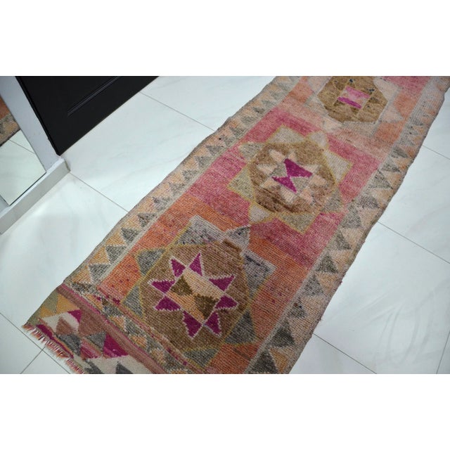 Orange Multicolor Vintage Handmade Turkish Runner For Sale - Image 8 of 11