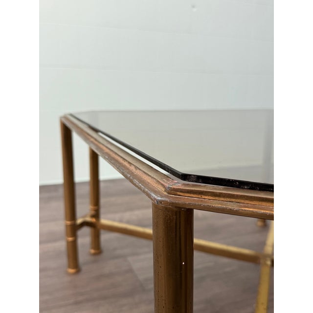 Vintage Hollywood Regency Style Brass and Smoked Glass Coffee Table, 1970s For Sale - Image 16 of 17