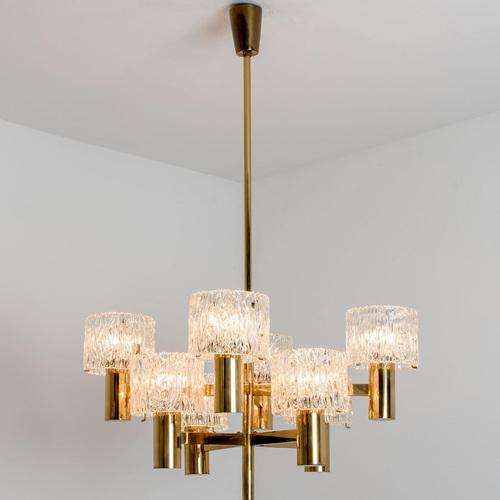 Orrefors Brass Chandelier attributed to Carl Fagerlund for Orrefors, 1960s For Sale - Image 4 of 13