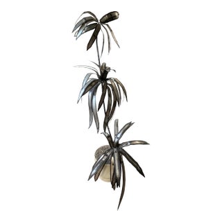 1970s Brutalist Metal Botanical Floor Sculpture in Fesco Planter Jansen Style For Sale