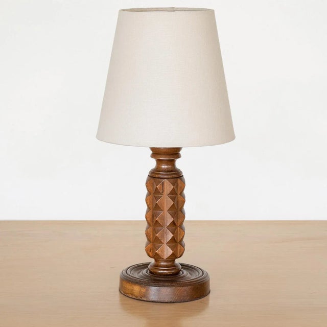 Brown 1940s French Carved Wood Table Lamp For Sale - Image 8 of 8