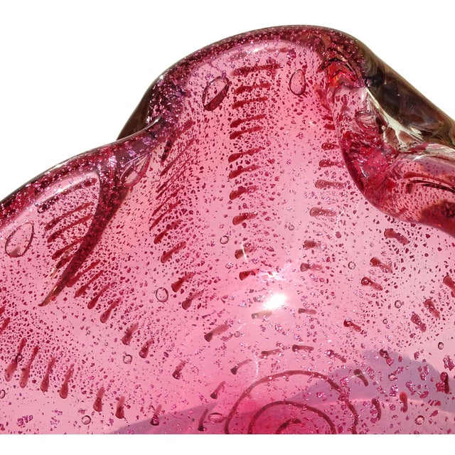 Mid 20th Century Murano Vintage Pink Silver Flecks Dark Purple Spot Pattern Italian Art Glass Abstract Ashtray Bowl For Sale - Image 5 of 8