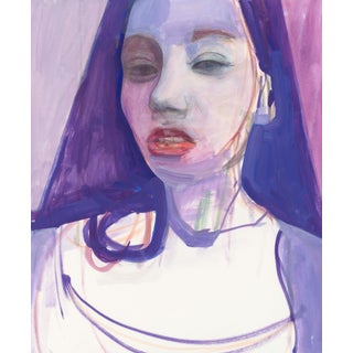 Polneko4 by Steve Kim | Acrylic, Colored pencil, Graphite Portrait of a woman with a purple background For Sale