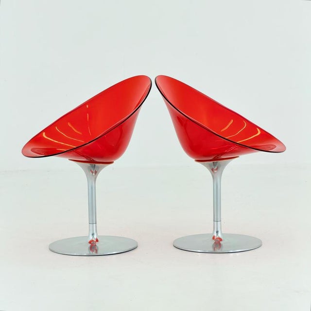 Title Mid Century Philippe Starck Eros Chair for Kartell, Red Acrylic glass Swivel Armchair, 1980s Italy, Space Age...