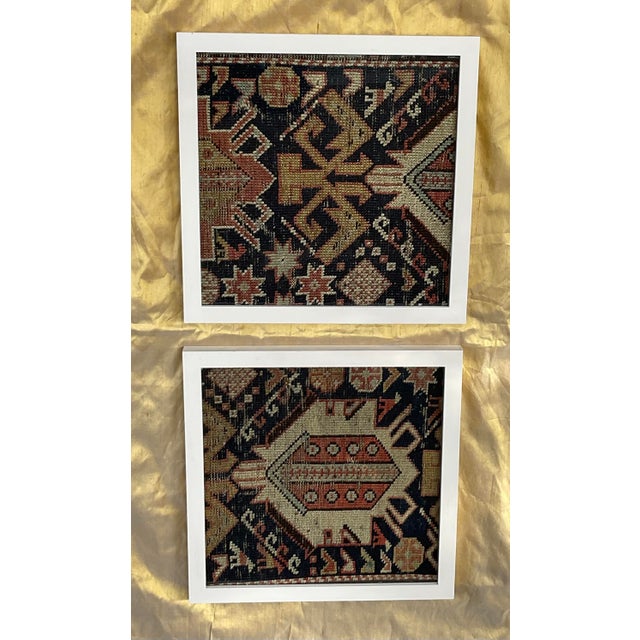 1900 - 1909 Pair of Antique Caucasian Rug Fragments – Framed Museum-Style Textile Art For Sale - Image 5 of 14