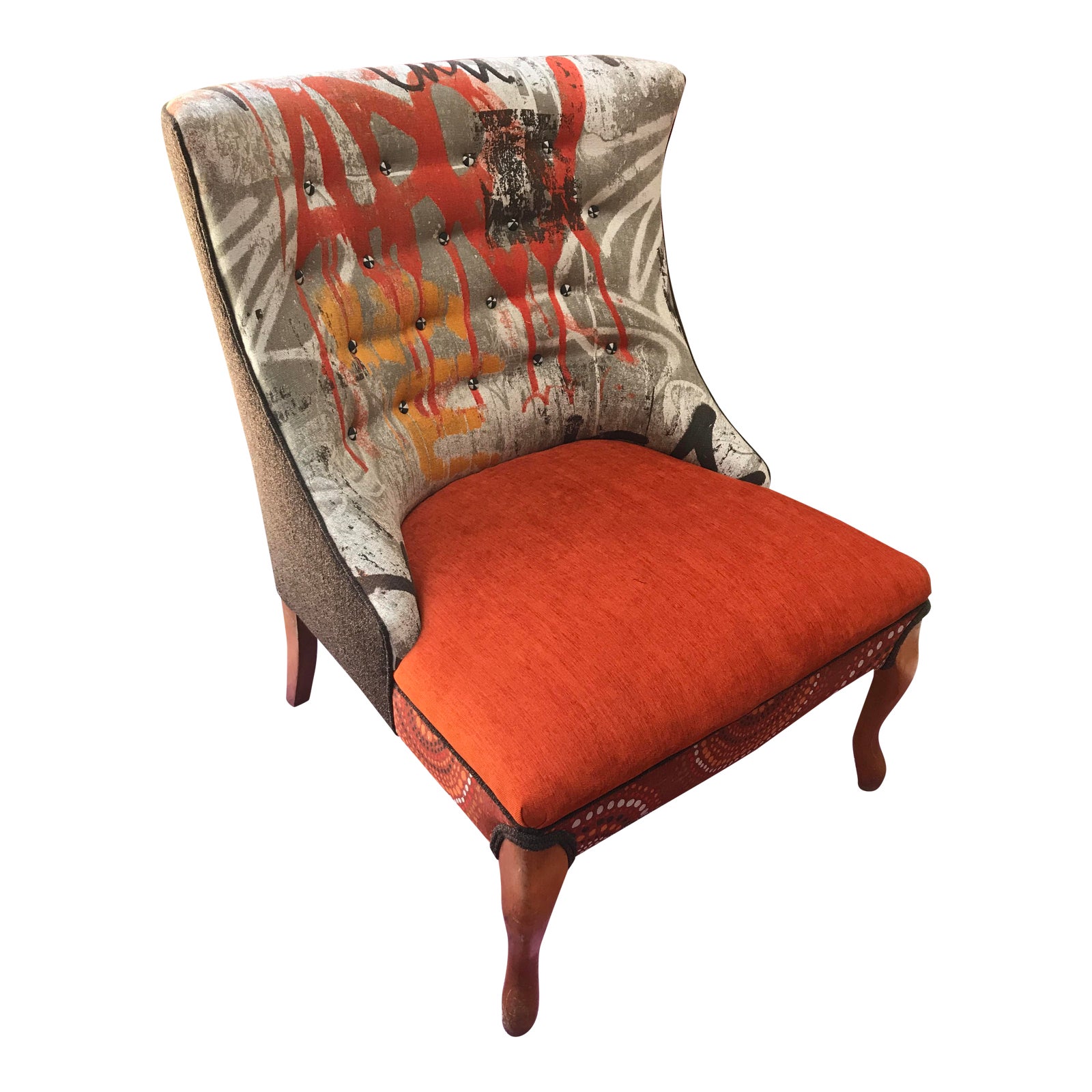 Mid Century Reupholstered Orange Wingback Chair Chairish