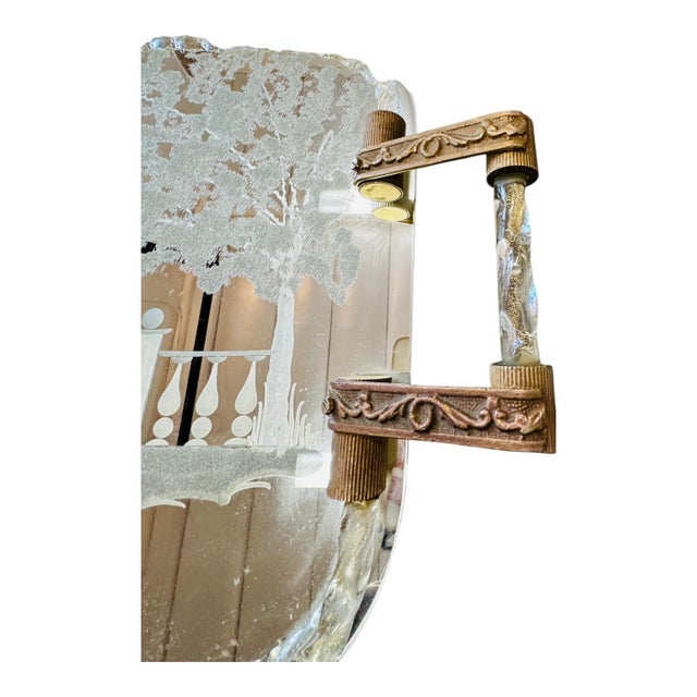 Elevate your vanity, bar cart, or coffee table with this breathtaking mid-century etched glass serving tray, featuring...
