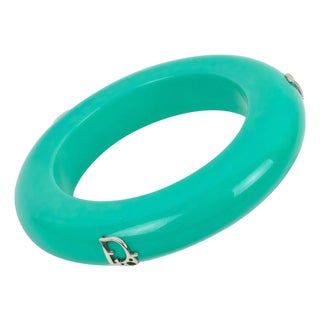Christian Dior Bracelet Bangle Turquoise Acrylic and Silver Dior Logos For Sale