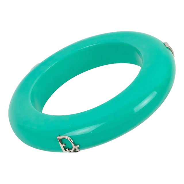 Christian Dior Bracelet Bangle Turquoise Acrylic and Silver Dior Logos For Sale