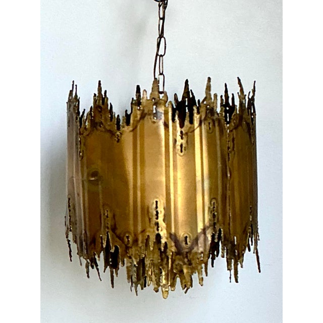 Vintage Tom Greene Brutalist Torch Cut Brass Chandelier For Sale - Image 12 of 12