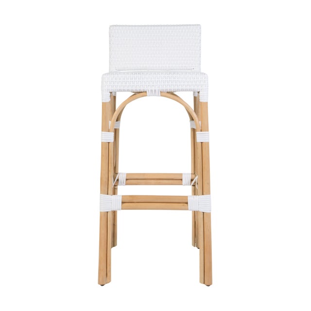 Serienna 30 in. Seat Height Rectangular Rattan Low Back Bar Stool, Smooth White For Sale In Chicago - Image 6 of 11