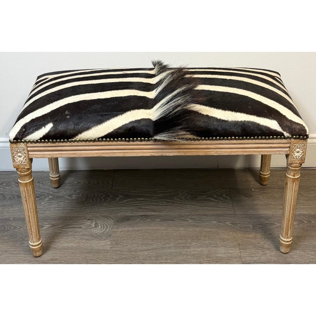 Maison Jansen Neoclassical Zebra Hide Bench, Estate of John Loring, France 1970s For Sale - Image 9 of 11