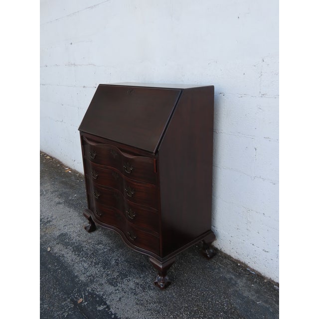Prays Furniture 1940s Ball and Claw Feet Serpentine Mahogany Secretary Desk 6254 For Sale - Image 16 of 17