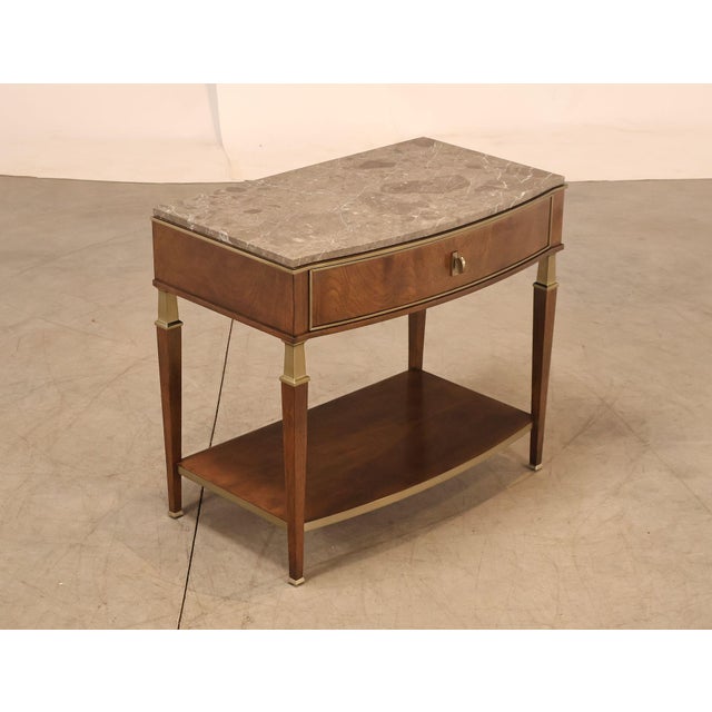High Quality Two-Tier Walnut Console Table or Nightstand with Single Drawer and Fitted Marble Top
