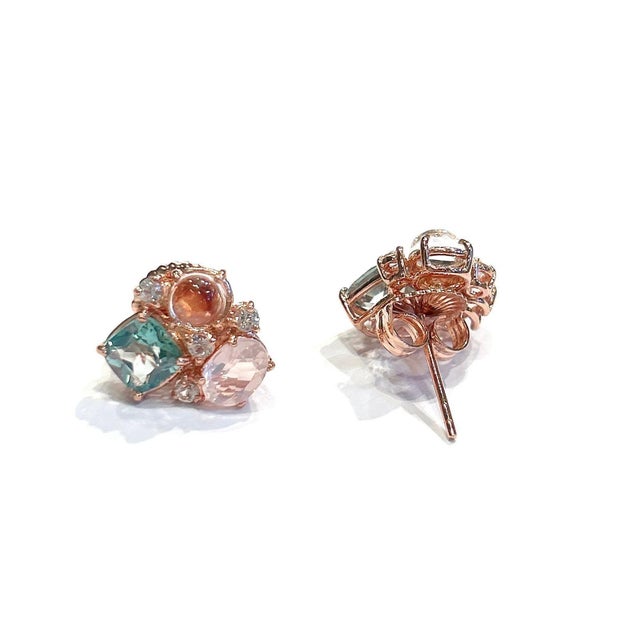 Bochic “Capri” Multi Color Gem & Blue Topaz Earrings Set In 18K Gold & Silver, 2 pieces For Sale - Image 6 of 12
