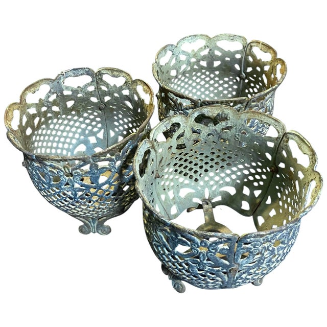 Early 20th Century Three Antique Cast Iron Reticulated Jardinieres For Sale - Image 5 of 5