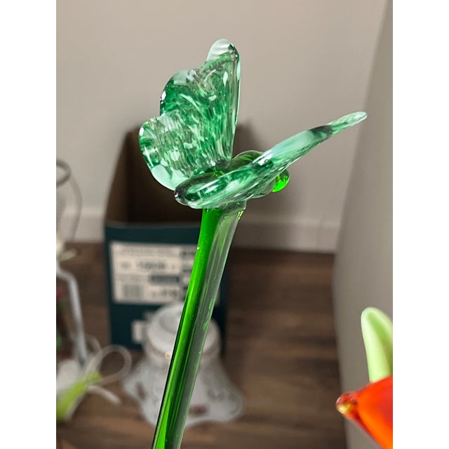 Glass Vintage Bouquet Murano Art Glass Long Stem Flowers and Butterflies For Sale - Image 7 of 9