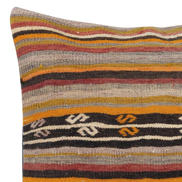 Traditional 24"x24" Hand-Woven Kilim Cushion Cover. Throw Pillow. Striped Lace Pillow Cover For Sale - Image 3 of 4