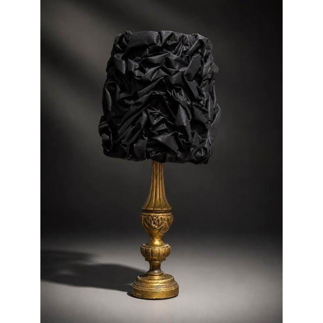 Late 19th Century Ornate Gold Table Lamp With Black Textured Statement Shade For Sale - Image 4 of 5