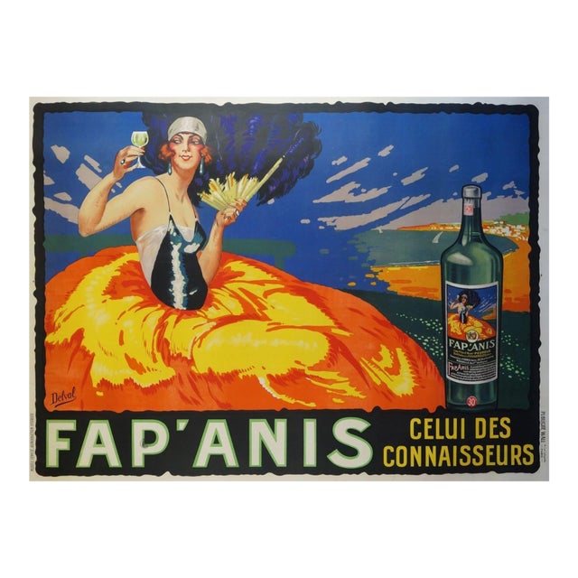 Large 5' Foot French Fap'Anis Drink Advertising Poster by Delval, 1935 For Sale