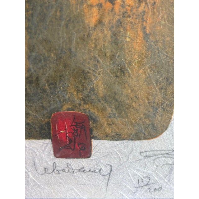 Printmaking Materials 1960s Hoi Lebadang Lithograph on Woven Paper - Tree With Two Red Suns For Sale - Image 7 of 10