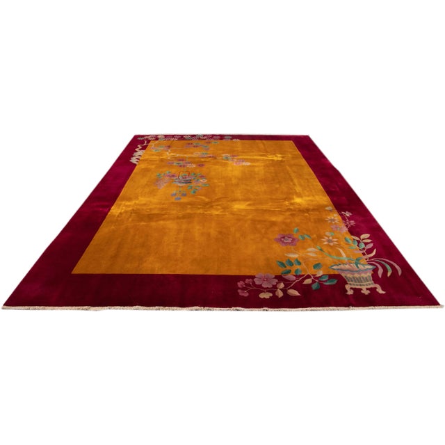 Art Deco Antique Godenrod Art Deco Chinese Wool Rug 8 Ft 8 in X 11 Ft 5 In. For Sale - Image 3 of 13
