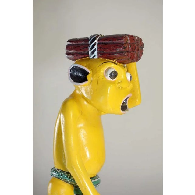 2000 - 2009 George Lilanga, Yellow Figure, 2000s, Wood & Enamel Paint For Sale - Image 5 of 12