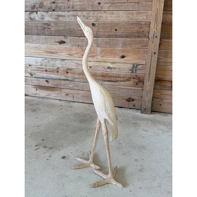 Vintage Carved Wood Crane Coastal Bird Floor Sculpture For Sale In Naples, FL - Image 6 of 12