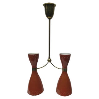 Italian Brass & Brown-Orange Aluminum Diabolo Pendant, 1950s For Sale