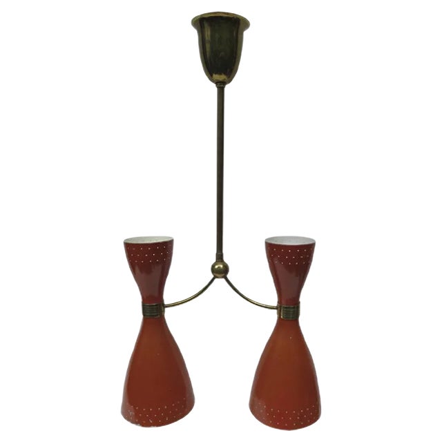 Italian Brass & Brown-Orange Aluminum Diabolo Pendant, 1950s For Sale