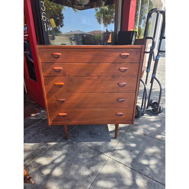 Mid- Century Danish Teak Kai Kristiansen Tall Dresser 5 Drawer For Sale - Image 13 of 15